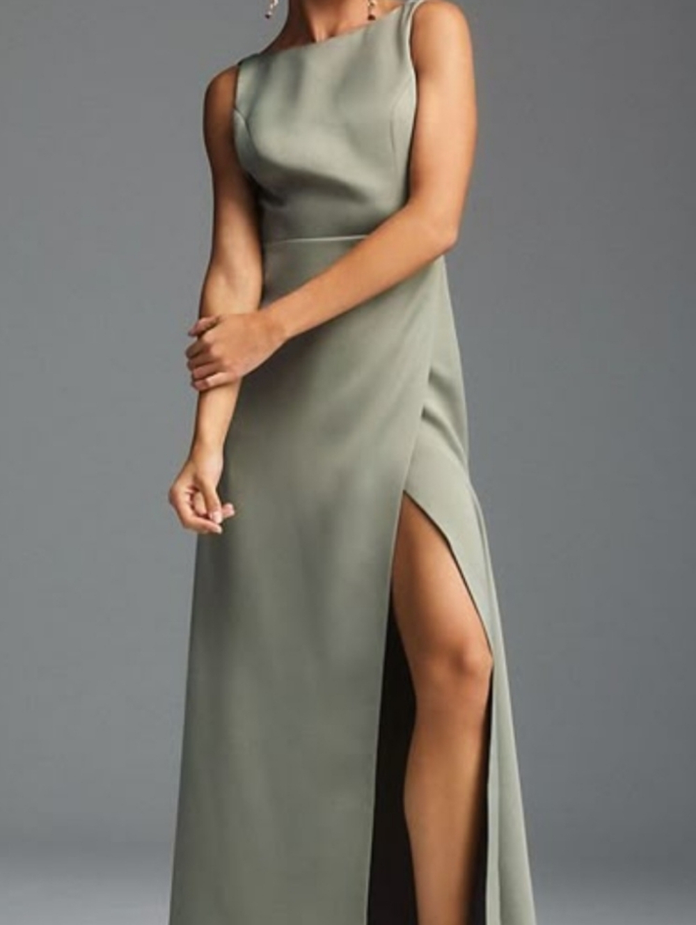 BHLDN Sage Green Alice High-Neck Satin Maxi Dress